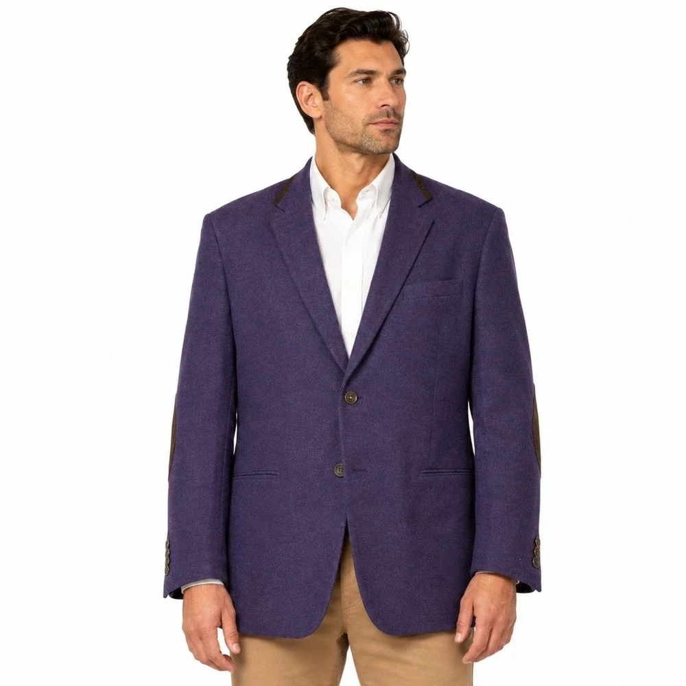 Tallia Blazer Mens 50R Purple Elbow Patches Rainbow Plaid Lining Sport Coat